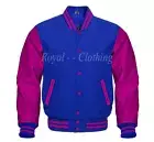 Baseball Varsity Letterman Bomber Royal Blue Wool & Genuine Pink Leather Sleeve