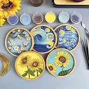 5Pcs DIY Coasters,Van Gogh,Filigree Enamels Art with Epoxy Resin Unique Crafts Coaster DIY Kits Perfect Hobby for Adults Teens Elderly Handmade Home Decor Gifts