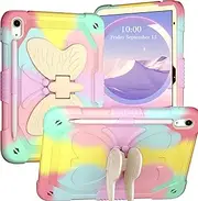 ROUMAYMAY for iPad 10th/11th Generation 2022/2025(A16) Case with Kickstand Butterfly Wings, Heavy Duty for iPad 10th Case 10.9'', Pencil Holder Cute Shockproof Protective Cover Kids Girls, Colorful