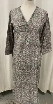 Farida Gupta Medium Designer Block Print Long Kurta Dress Tunic Kurti New Tag