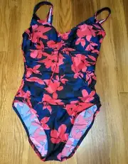 Aqua Green Ladies Floral One Piece Swimsuit Sz Medium Padded Cups