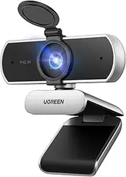UGREEN 2K Webcam for PC Ultra HD 1080P Computer Webcam with Microphone, PC Camera with Privacy Cover, USB Web Camera for Streaming, Conference, Video Calling, Zoom, Skype, Teams, FaceTime, Silver Grey