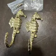 2 Vintage Solid Brass Seahorse Wall Mount Hook Nautical Robe Towel Keys Williams