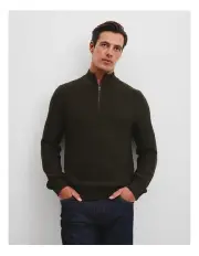 [Country Road] Australian Cotton Half Zip Knit in Dark Forest