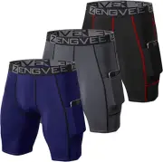 3 Pack Men'S Compression Shorts Cool Dry Running Base Layer Shorts with Phone Po