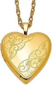 [JewelryWeb] 1/20 Gold Filled Polished Patterned Spring-Ring Not engraveable 20mm Side Swirled Love Heart Locket-Locket Necklace for Women