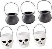 TOPPERFUN 6Pcs Halloween Theme Candy Holder Portable Witch Jar for Black White Design for Trick Treat and Halloween Party Decorations