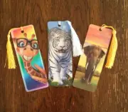 Lenticular Bookmarks 1 Elephant 1 White Tigar 1 Giraffe lot of 3
