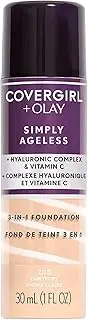 CoverGirl & Olay Simply Ageless 3-in-1 Liquid Foundation, Matte Finish, Hyaluronic & Vitamin C Formula, Cruelty Free, Fair Ivory, 1 Count