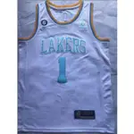 [VOAII] 熱壓  新賽季男式洛杉磯湖人隊 1 D'ANGELO RUSSELL 刺繡籃球球衣球衣白色 TG2H