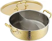 Clear Soup Pot Commercial Double Flavor Hot 304 Stainless Steel Italian Manual Hammer Printing Chafing Dish Buffet(Yellow)