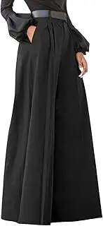 [Generic] Womens Wide Leg Long Pants Elastic High Waist Comfort Drawstring Casual Pants Loose Lounge Work Trousers with Pockets