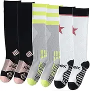 [Dress Cici] Cotton Non Slip Socks for Pilates and Yoga, Knee High Grip Socks for Women (3 Pairs)