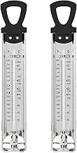 Abizarch 2Pcs Candy Thermometer with Pot Clip Stainless Steel Cooking Thermometer with Hanging Ring Handle Instant Read Deep Fry Thermometer Classic Glass Food Thermometer for Sugar Syrup Jam Jelly Oi