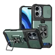 For iPhone 16 Case, Camera Protection with Card Slot Cover, Dark Green