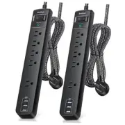 2 Pack Power Strip Surge Protector - 5 Widely Spaced Outlets 3 USB 6 FT