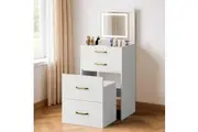 Advwin Dressing Table Stool Set with Flip-Up Mirror Glass Top 3 Drawers