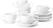 Porcelain Coffee Cups Set with Saucer, 6 Ounce White Porcelain Cup and Saucer Se