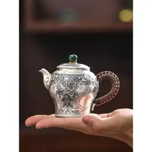 喬師傅純銀泡茶壺宮燈銀茶壺日本純手工一張打小銀壺一人用銀茶具