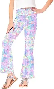[AOBUTE] Girls July 4th Bell Bottom Tie Dye Print High Waist Flare Pants Patriotic Hippie Pants