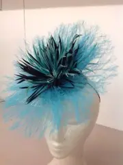 One of a Kind Handmade Torquoise & Black Sinnamay Raceday Fascinator
