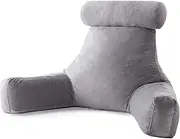 LINENSPA Reading Pillow with Shredded Memory Foam- Back Pillow for Sitting in Bed, Reading, Gaming, Watching TV – Chair Pillow with Arms, Dorm Room Essentials, Stone