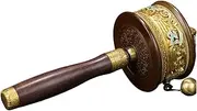 Hand Cranking Buddhist Prayer Wheel Tibetan Prayer Wheel Buddhist Copper Hand-Held Prayer Wheel - Hand Carved with Authentic Wooden Handle