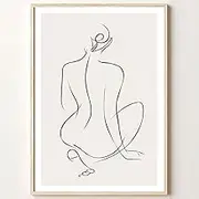 Woman Line Art Poster Minimalist Abstract Prints Black White and Beige Wall Art Women Silhouette Picture Body Outline Poster Print Female Artwork Painting for Bedroom Bathroom Decor 16x24inch No Frame