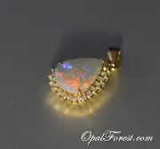 Floral Pattern Australian Solid Opal Pink Red Fire 18K Gold Pendant Necklace
