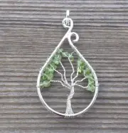 DROP/PEACOCK STYLE PERIDOT TREE OF LIFE WIRE WRAPPED PENDANT STONE GEMSTONE