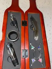 Wine Accessories Gift Set Bottle Corkscrew Opener Kit in a Wood Bottle Box