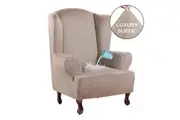 Super Soft Stretch Wingback Chair Cover Form Fit Luxury Suede Fabric Wing Chair Sofa Slipcover, Water Repellent Machine Washable, Sand