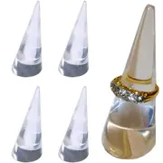 5 Pack Solid Clear Acrylic Cone Finger Ring Jewellery Display Stand Holder Bulk Transparent Perspex for Rings Earrings Body Jewelry