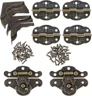 96PCS Engraved Latch Hasp Small Hinges for Wooden Box Jewelry Right Hook Hing...