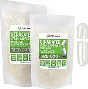 XPRS Nutra Vegan Size 000 Separated Capsules - Premium Empty Capsules Separated in Bags - Clear Empty Capsules - Separated Empty Capsules - Pill Capsules Empty for DIY Supplement Filling (1000)