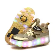 Nevenka Kids LED Roller Skates Fashion Sneakers with Double Wheel-E67-Golden