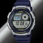 Casio AE-1000W-2AV Digital Map Blue Watch 100M WR 10 Year Battery 5 Alarms New