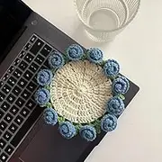Rose Crochet Coaster, Rose Bouquet Coaster, Crochet Flower Coasters, Flower Coasters Bouquets, Handmade Vintage Crochets Flowers Bouquet-Material Pack (Blue,Finished)