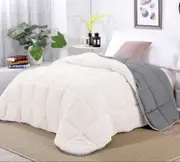 Winter Sherpa Fleece Reversible Comforter Set Sleet in Double, Queen and King Sizes