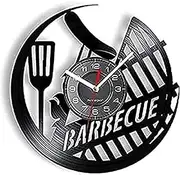 Vinyl Clock Wall Clock Silent Wall Clock Non Ticking 12 Inch Barbecue Sausage Outdoor Picnic Vinyl Record Wall Clock BBQ Grill Sign Home Decor Roast Meat Hanging Watch Cooking Lover Gift Gift 12CM