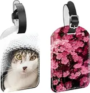 [WOSHJIUK] Luggage Tags,2 Pack Labels Suitcase Tags,Blooming Blossom Pink Flower,Luggage Tags Privacy Protection Travel Bag Tag
