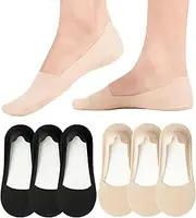 [floconssy] No Show Socks Womens Nylon Non Slip Low Cut Invisible Liner Footies Thin Silk Socks for Flats Loafers Lightweight 6 Pairs