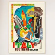 Galrie Holiday Southern Railway Vintage Italy Travel Poster for Home Decor, Wood Frame, A1 60 x 84cm (23 x 33inch)