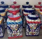 Talavera canister set of 3 multicolored flowers Larger Many Colors