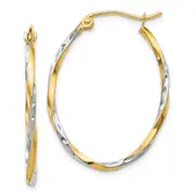 10K Yellow W/Rhodium Oval Hinged Hoop Earrings