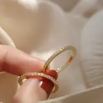 🌈茉茉家時尚飾品🌈韓國金色鑲鑽戒指~網紅時尚個性小眾設計簡約排鑽指環🎀
