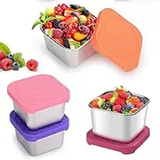 4 Pack Stainless Steel Snack Containers, Leak Proof Food Storage Containers Metal Kids Snack Containers with Silicone Lids, for Daycare, School Travel(6oz) (pink, orange, rose red, purple)