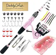 DaddyGoFish Spinning Fishing Rod and Reel Combo Set with Tackle Box | Fishing Pole | Carbon Fiber Telescopic Fishing Rod Kit | Spinning Reel for Travel Saltwater Freshwater Fishing Gear Kit
