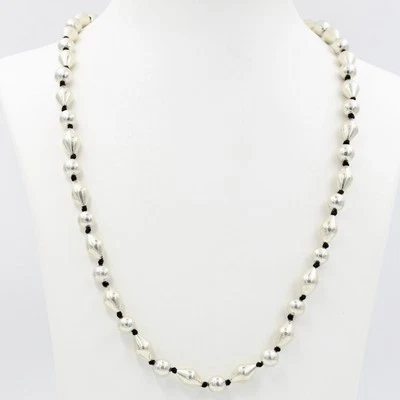 Vintage Long Silver Balls Beaded Necklace with Adjustable Thread