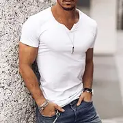 Men's T Shirt Short Sleeves V Neck Summer Plain Streetwear Stylish Modern Style Vacation Going out Casual Daily Black White Pink Top Tee for Men